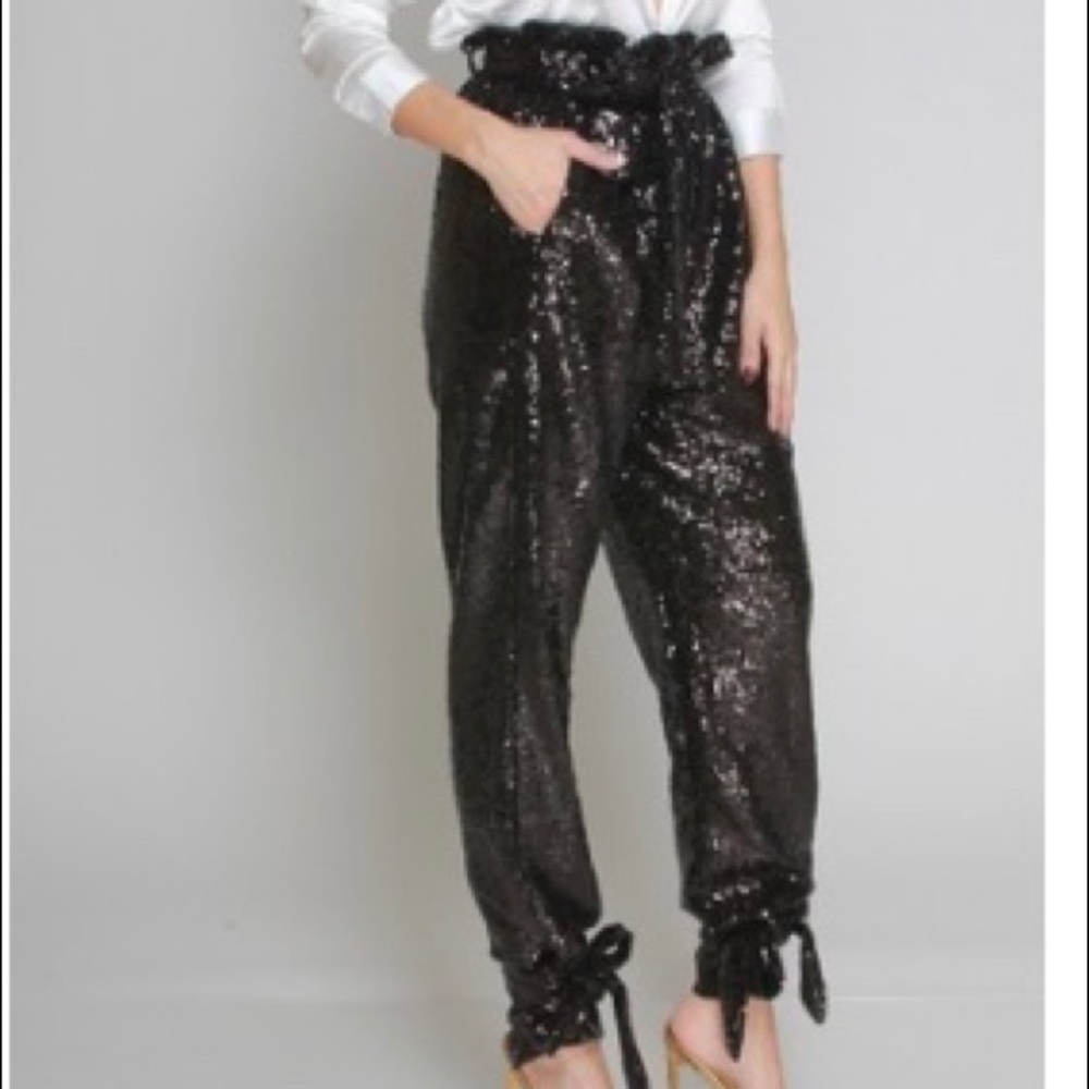 High waisted sequin pants with ankle tie